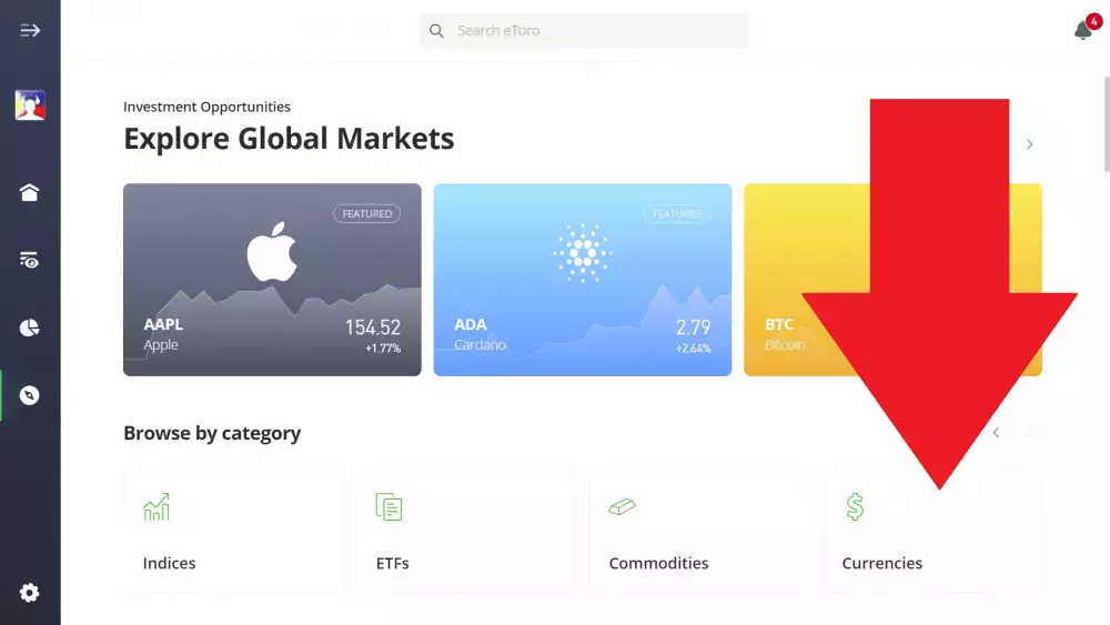 Selecting Currencies on eToro's platform